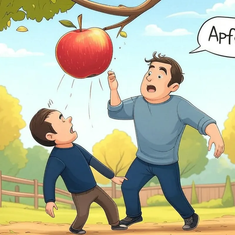 Funny picture to remember the German word der Apfel, meaning the apple