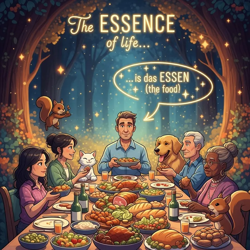 Funny picture to remember the German word das Essen, meaning the food