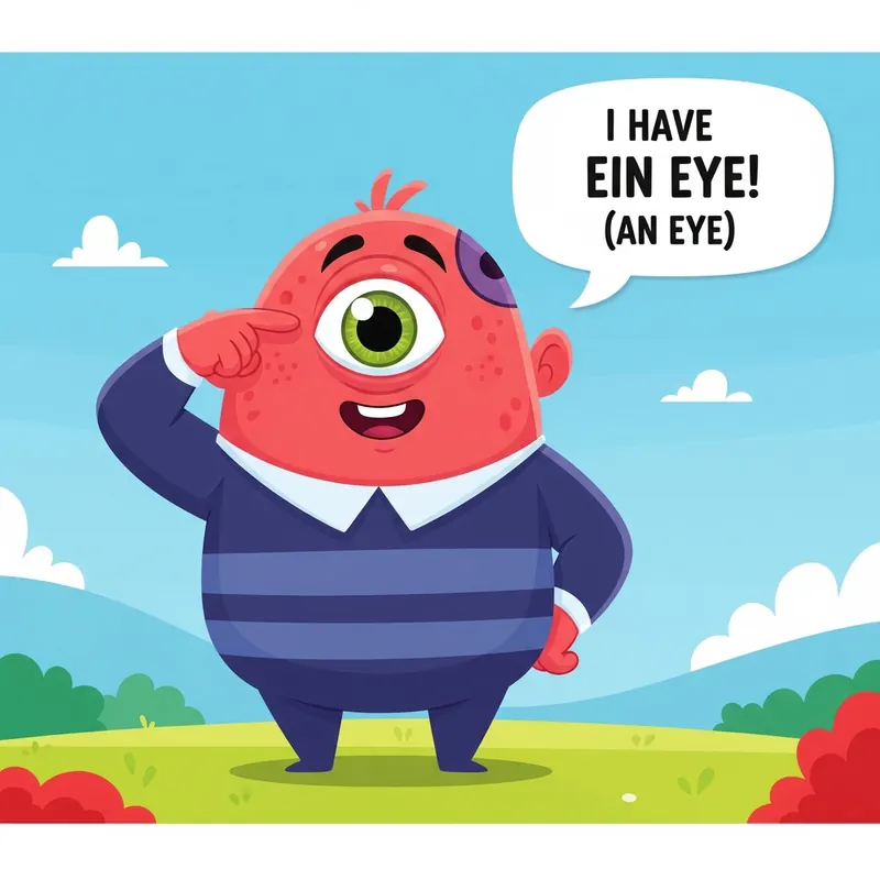 Funny picture to remember the German word ein, meaning a