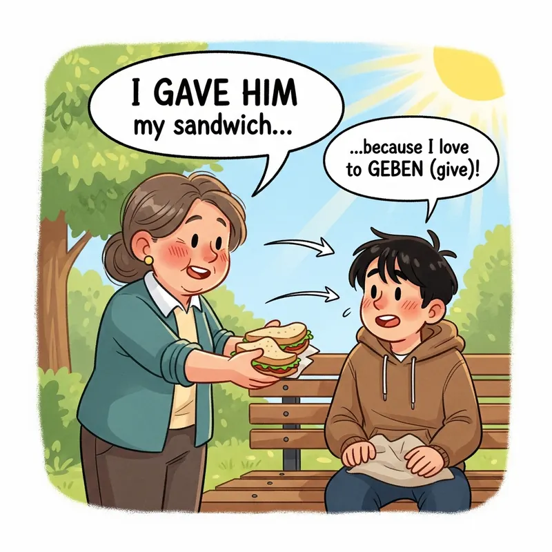 Funny picture to remember the German word geben, meaning to give