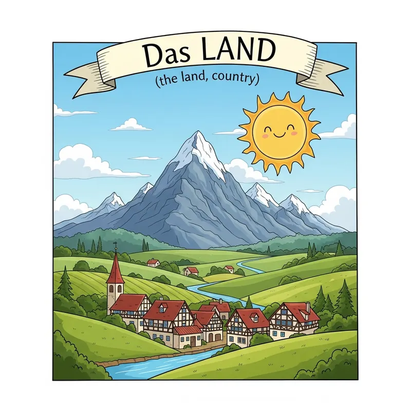 Funny picture to remember the German word das Land, meaning the country