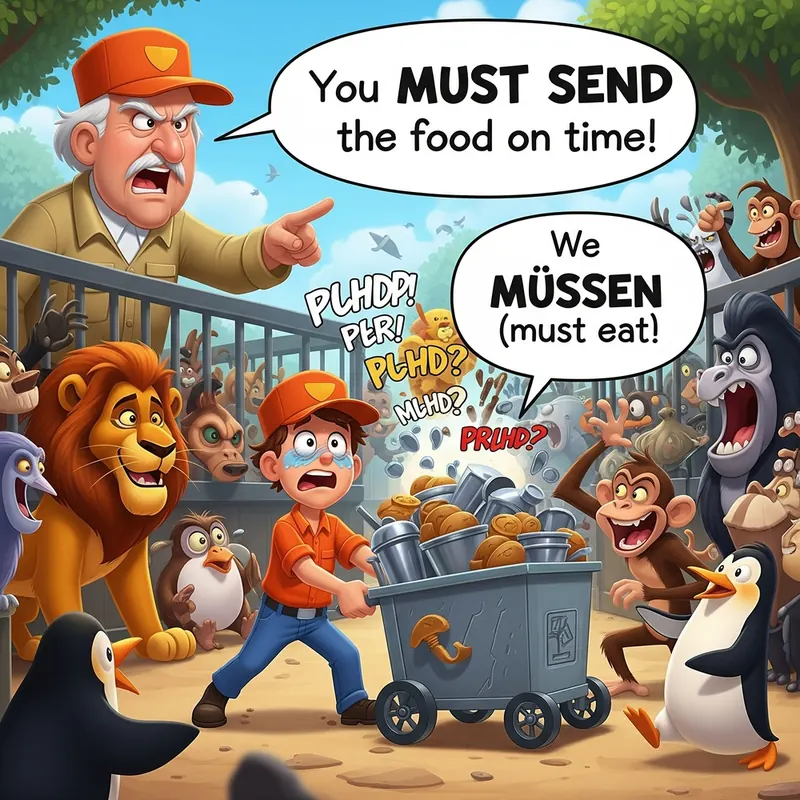 Funny picture to remember the German word müssen, meaning must