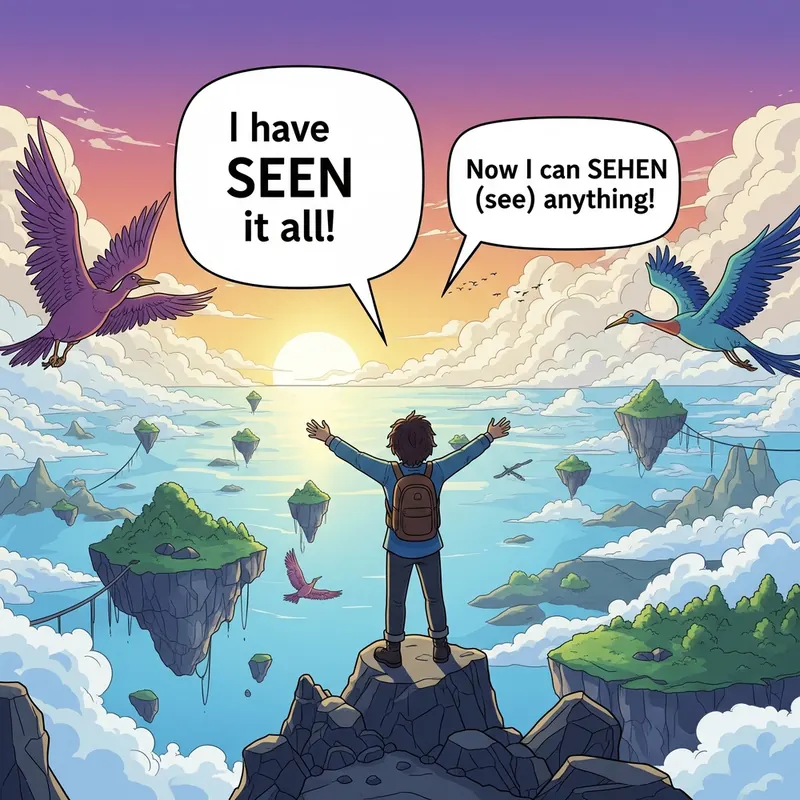 Funny picture to remember the German word sehen, meaning to see