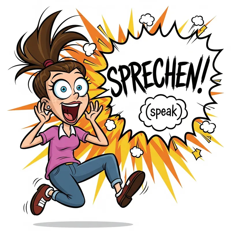 Funny picture to remember the German word sprechen, meaning to speak