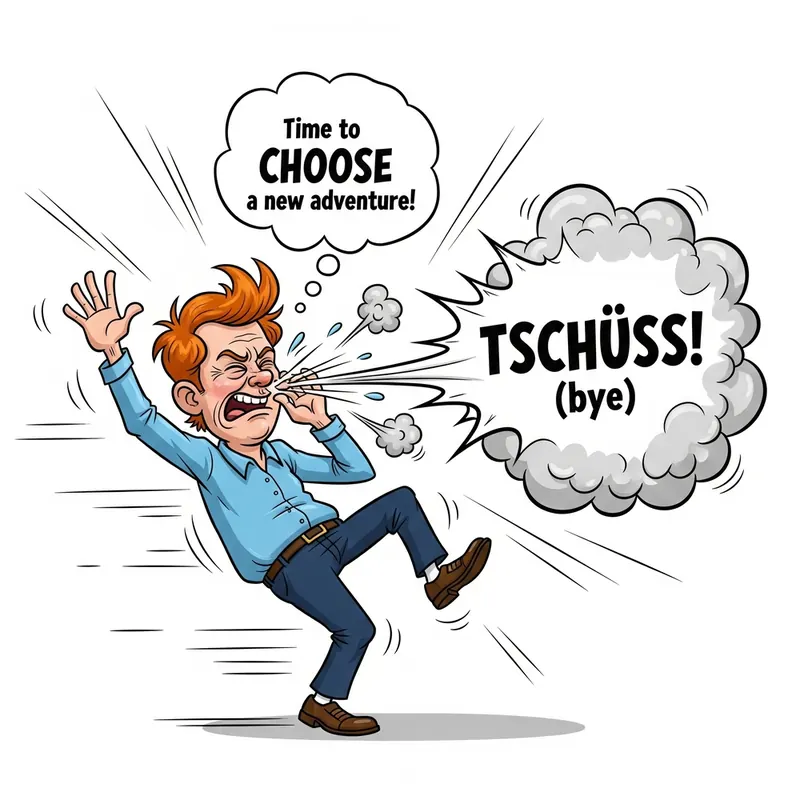 Funny picture to remember the German word tschüss, meaning bye